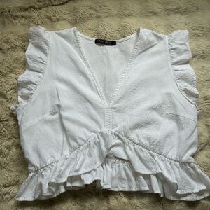 Fancyinn Elegant White Ruffle Blouse